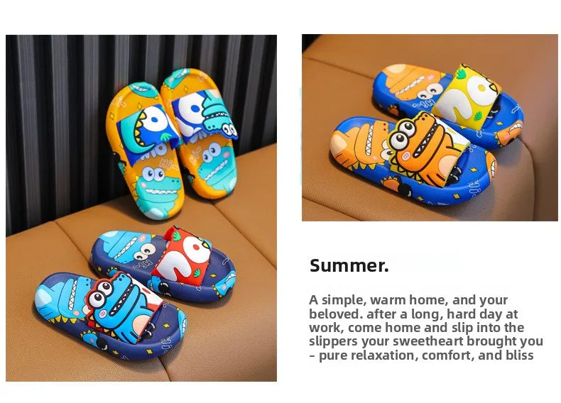 Cartoon Dinosaur Children Slippers Boy Girls Casual Shoes Flat Beach Water Shoes Indoor Soft Kids Cute Flip Flops for Boy Girl by DERILUJA LLC