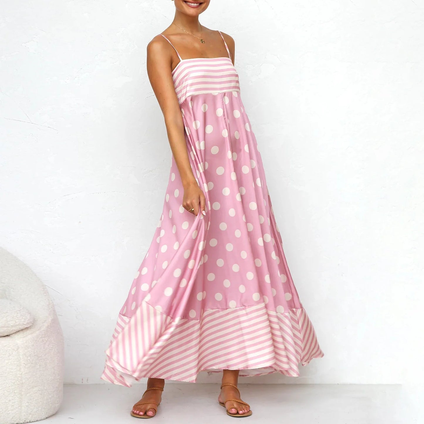 Women Sun Long Dress Swing Dress Slip Dress Spaghetti Straps Floral Backless Dresses Summer Lady Elegant Holiday Outfits by DERILUJA LLC