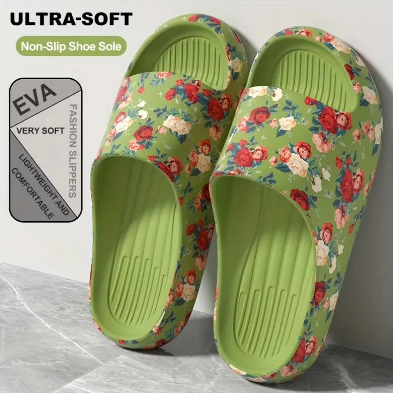 House Cloud Slippers Women Floral Slide Sandals Plus Size Soft Beach Shoes Flat Summer Indoor Outdoor Footwear Eva Home Men by DERILUJA LLC