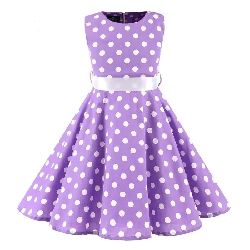 Polka Dot Vintage Kids 1950s Swing Dress Flower Floral Midi Dress Cotton Summer Dress Baby Girl by DERILUJA LLC