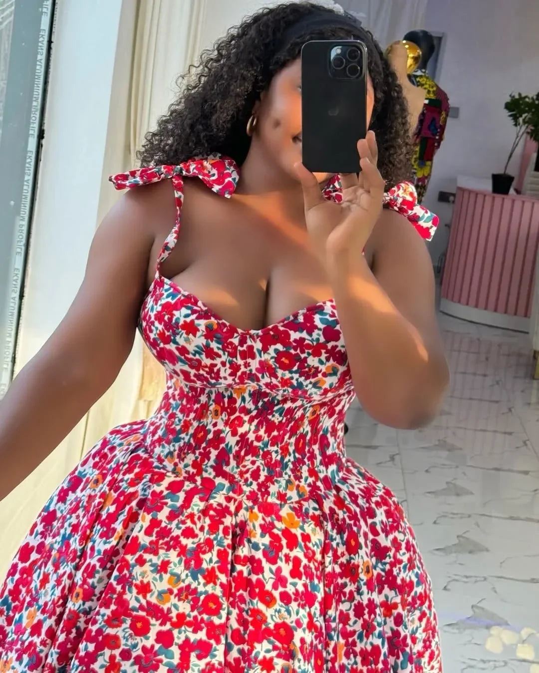 Elegant Floral Print A- Line Mini Dress with Bow Knot High Waist Slimming for Women Spring Season Fashion Casual Skirt