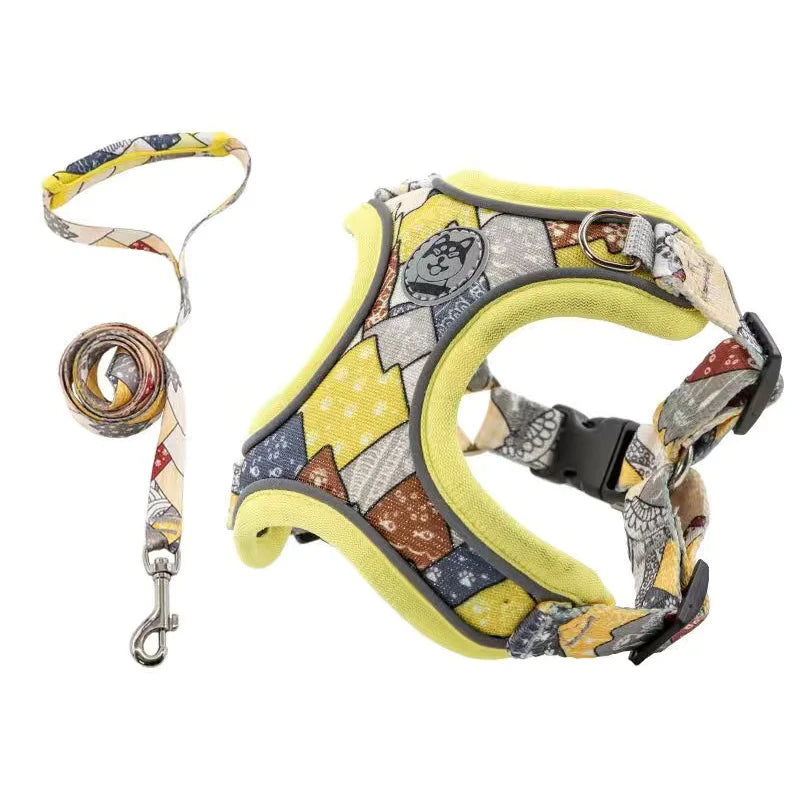 Luxury Pet Vest Harnesses for Small Medium Dogs Adjustable Mesh Puppy Dog Harness and Leash Set Shiba Inu Leads mascotas Chain by Badon Shop LLC