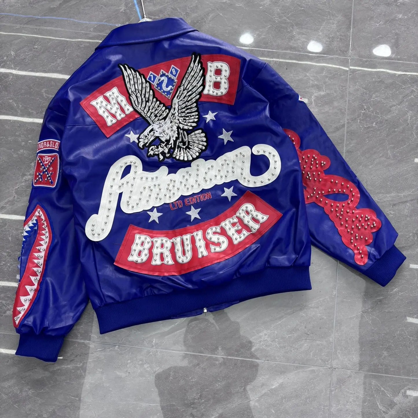 Heavy Industry Embroidery American Retro Motorcycle Coat Men's and Women's Stand Collar Flight Jacket Leather Jacket New Coat by DERILUJA LLC