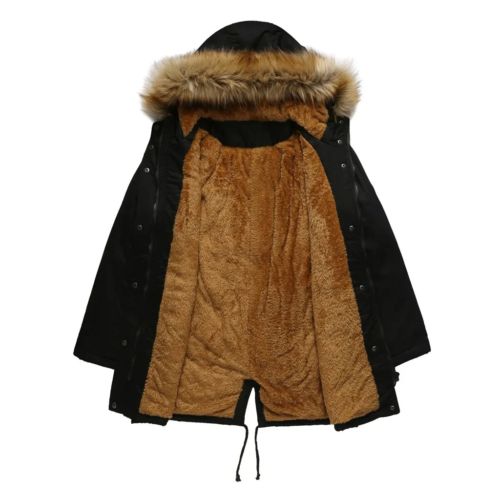 Women's Winter Jacket Warm Solid Plush Thickened Long Winter Coat Outdoor Hiking Fur Hooded Windproof Down Parka Coats Overcoat by My Store