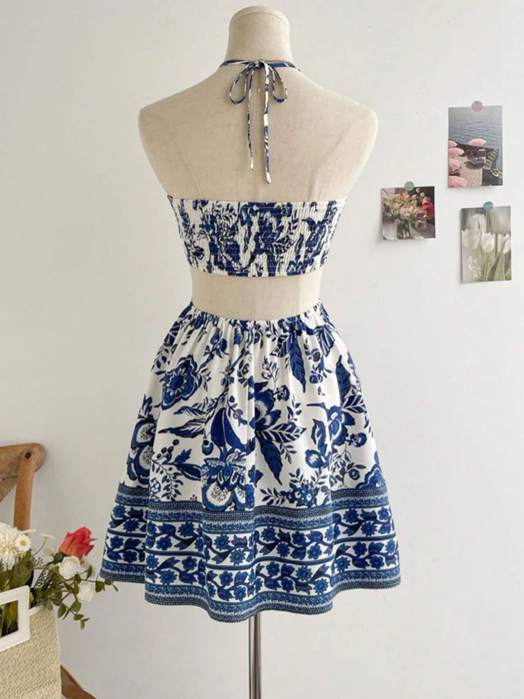 Women's Romantical Floral Print Halter Neck Fashionable Dress Easy to Create Lazy Stylish Vacation Style Dress by DERILUJA LLC