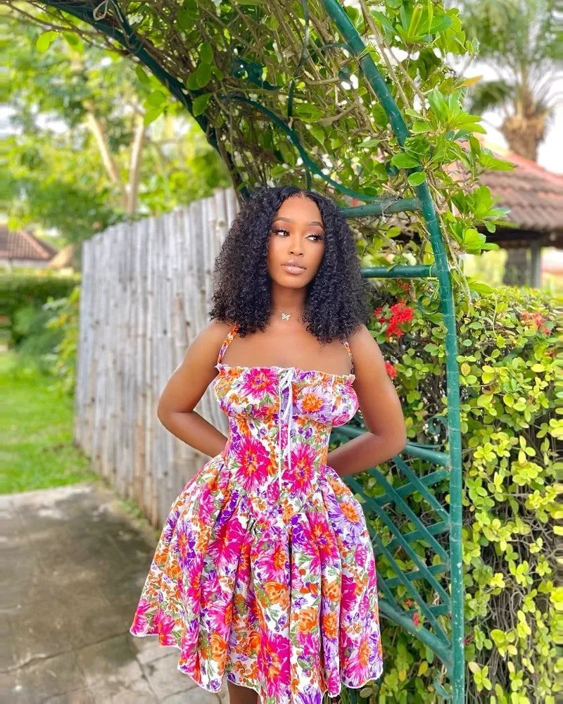 Dress Women Summer Fashion Women Sleeveless Polyester Printing Mini Dress Casual Beach Party Evening Dress by DERILUJA LLC