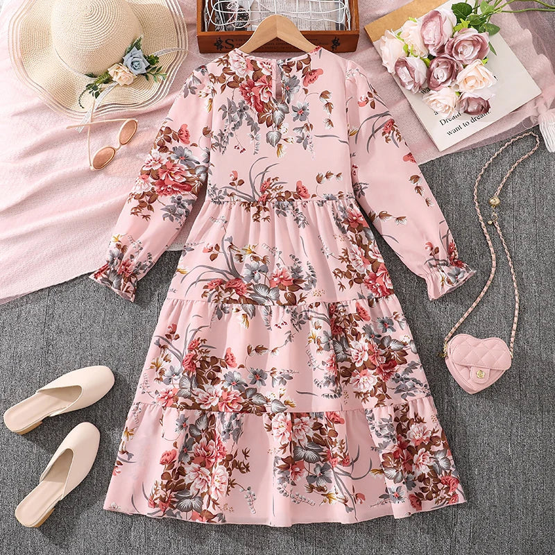 Kids Casual Dress for Girls 2026 New Spring Autumn Teenager Full Printing Long-Sleeved Dress Princess Dress Kids Daily Clothes by DERILUJA LLC