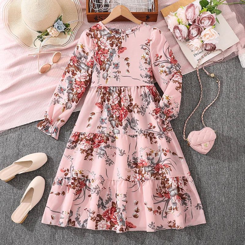 Kids Casual Dress for Girls 2026 New Spring Autumn Teenager Full Printing Long-Sleeved Dress Princess Dress Kids Daily Clothes by DERILUJA LLC