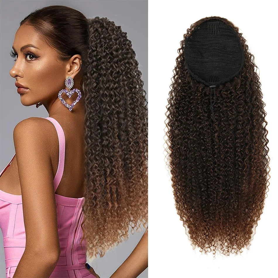BOL Synthetic Curly Ponytail Extension Kinky Curly Hair Soft Drawstring Ombre Burgundy Ponytail Fake Hair Extension for Women by DERILUJA LLC