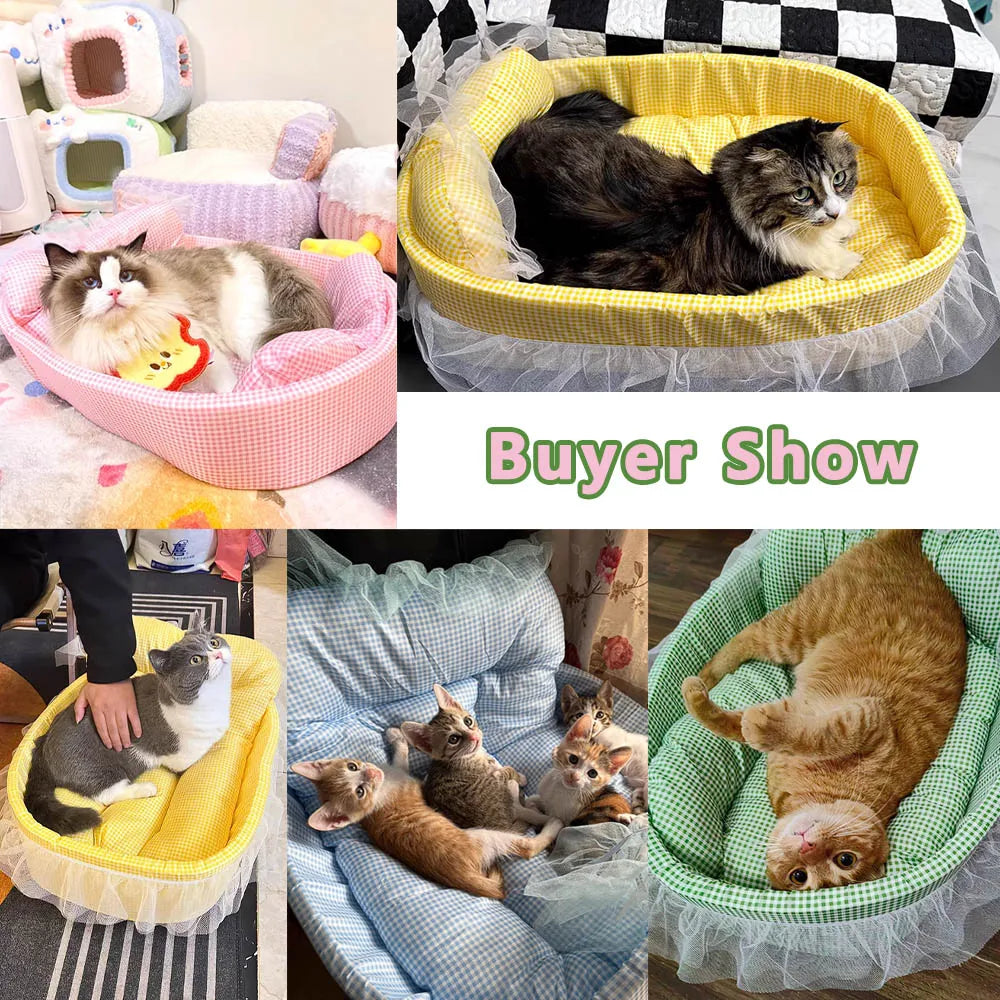 Cute Lace-Trimmed Pet Cat Princess Sofa Bed For Four Seasons Washable and Removable Soft Plush Oval for Small Dogs/Cats by DERILUJA LLC
