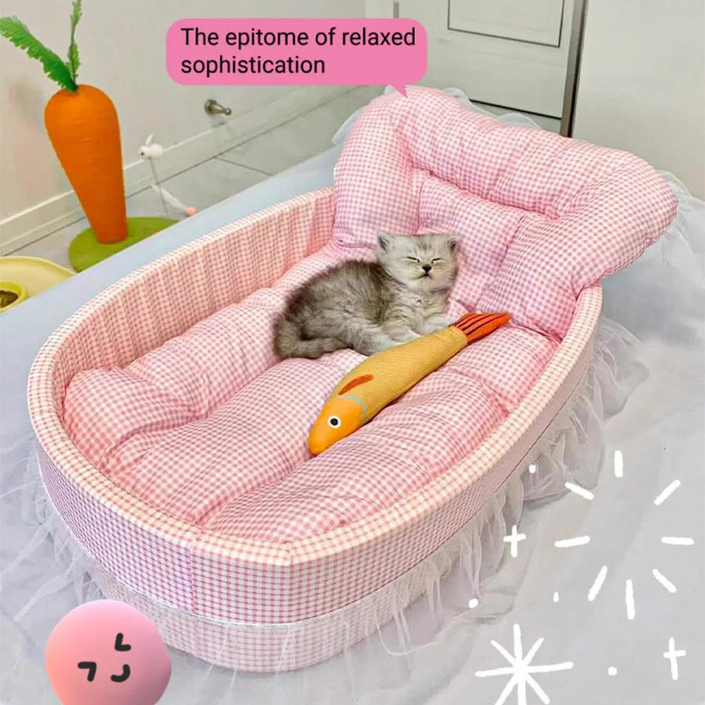 Cute Lace-Trimmed Pet Cat Princess Sofa Bed For Four Seasons Washable and Removable Soft Plush Oval for Small Dogs/Cats by DERILUJA LLC