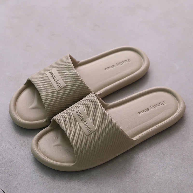 Summer Bathroom Slippers Men Women Non-slip Fashion Slides Indoor House EVA Slippers Woman Couples at Home Happy Flops LX021 by DERILUJA LLC