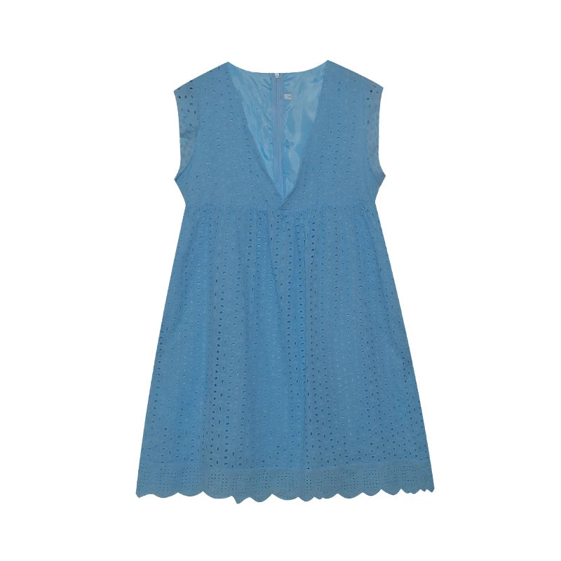 2026 Lace Jacquard Hollowed out V-neck Dress with Pocket Lining Shorts New Women's Fashion Elegant Casual Dress by DERILUJA LLC