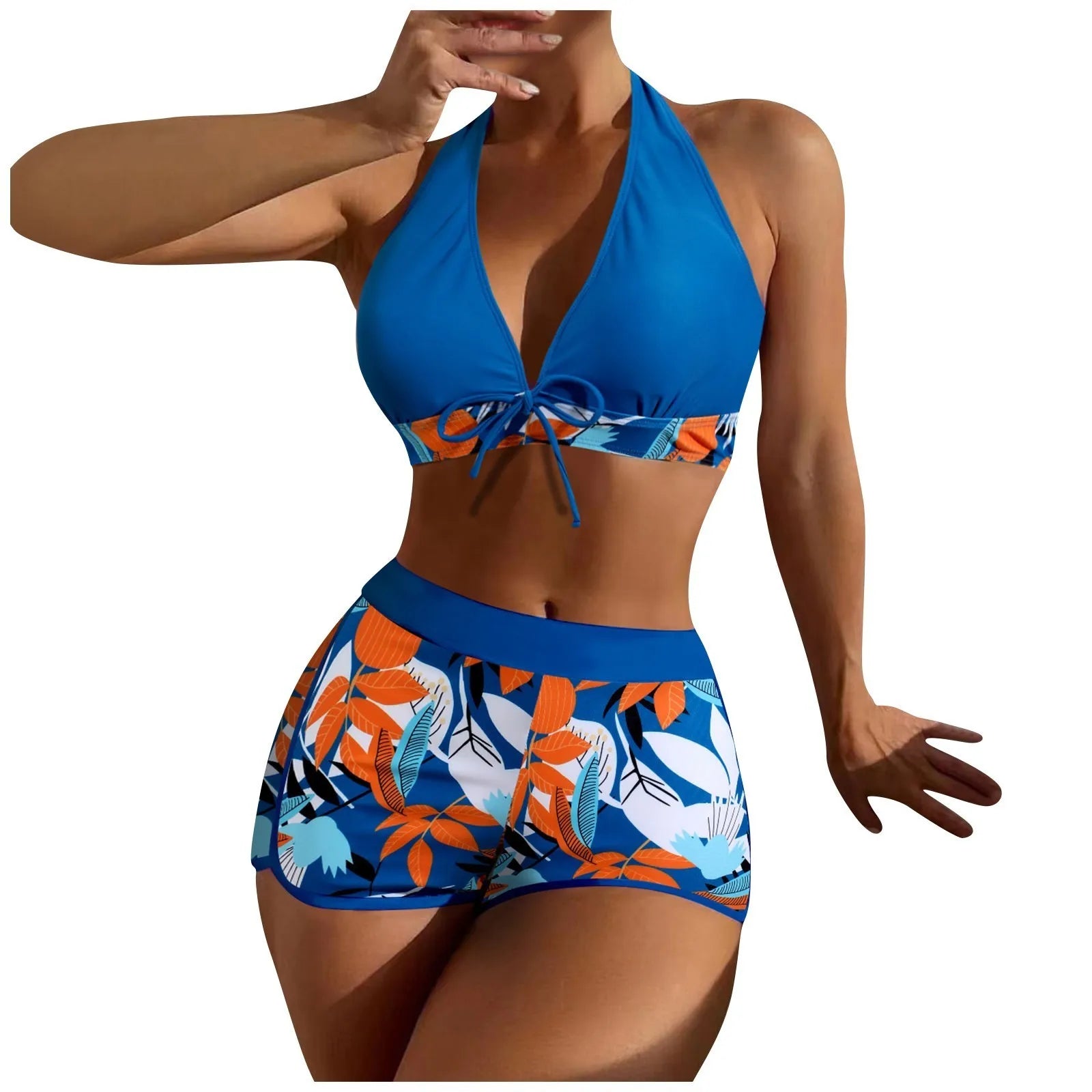 Women's Paneled Printed Swimsuit Ladies Fashion High Waist Swimsuit Two-Piece Set V-Neck Bathing Suits Female by DERILUJA LLC