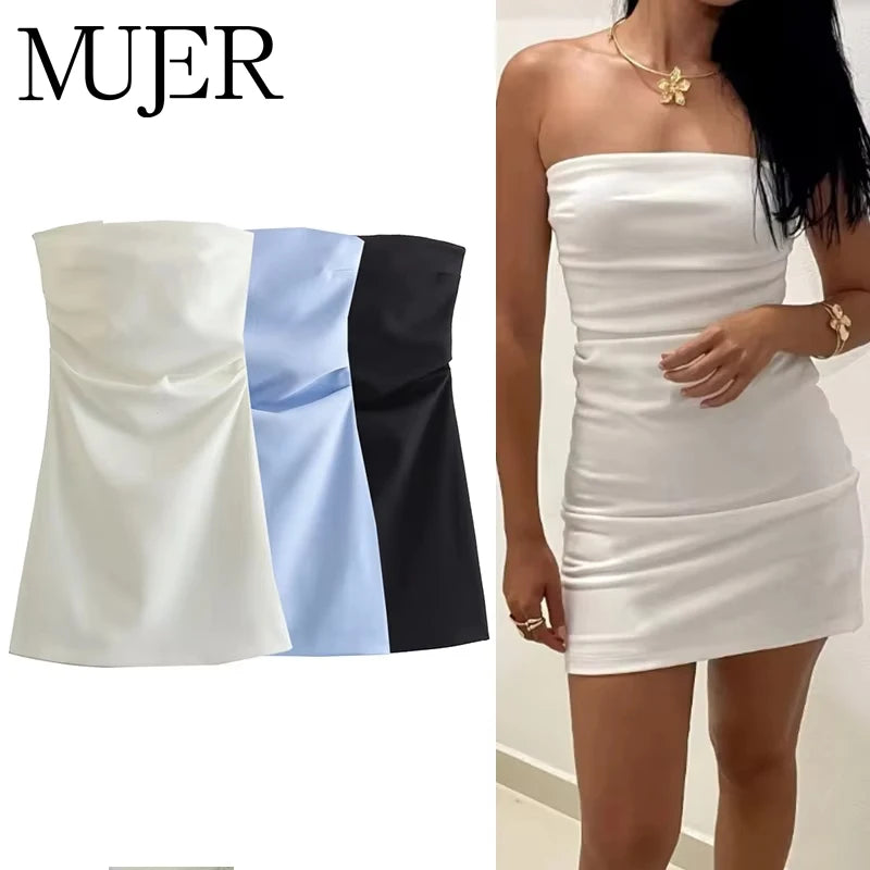 Mini Dress Woman Blue Black White Bodycon Dress Women Backless Sleeveless Summer Sexy Party Short Dresses by DERILUJA LLC