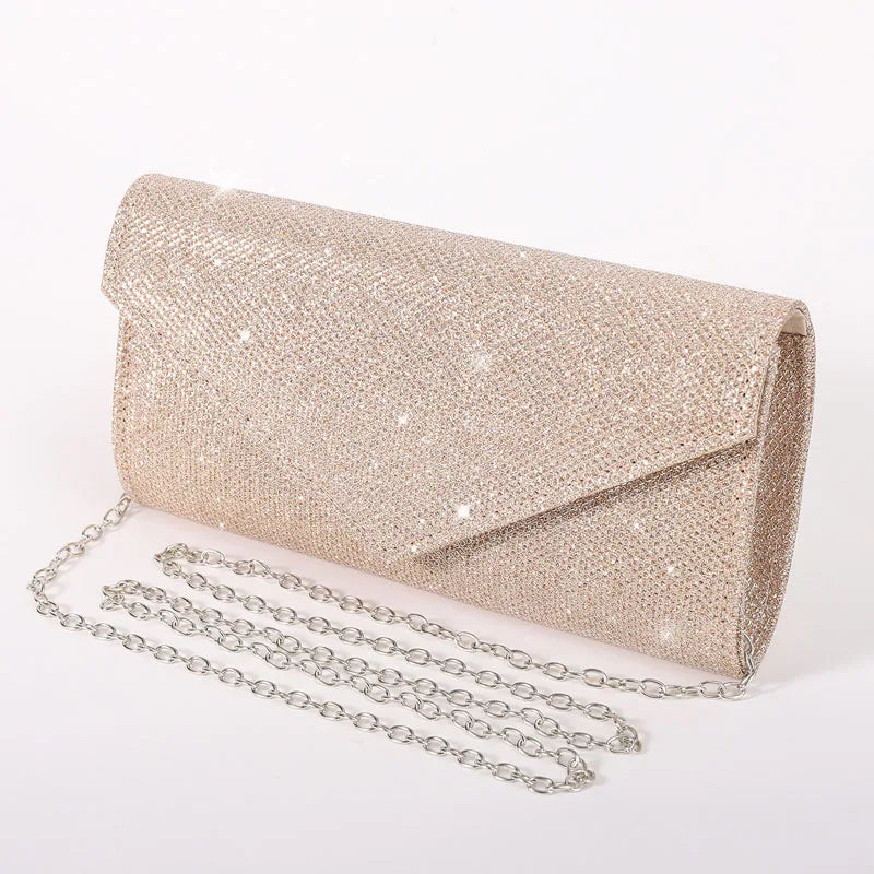 Glitter Envelope Handbag Women Silver Shiny Chain Shoulder Bag Ladies Mini Crossbody Flap Fashion Small Dress Day Clutch by DERILUJA LLC