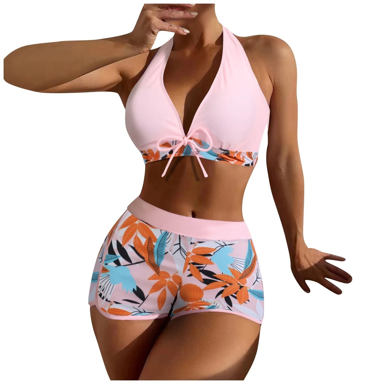 Women's Paneled Printed Swimsuit Ladies Fashion High Waist Swimsuit Two-Piece Set V-Neck Bathing Suits Female by DERILUJA LLC