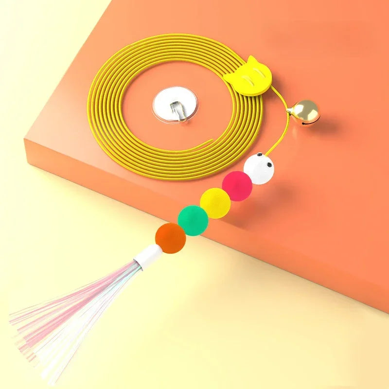 Cat Rope Long Rope Teasing Cat Toy Accessories Pet Kitten Toy Cat Toy Swing Sticky Disc Elastic with Bell Hanging Door Teasing by DERILUJA LLC