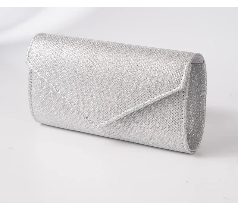 Glitter Envelope Handbag Women Silver Shiny Chain Shoulder Bag Ladies Mini Crossbody Flap Fashion Small Dress Day Clutch by DERILUJA LLC