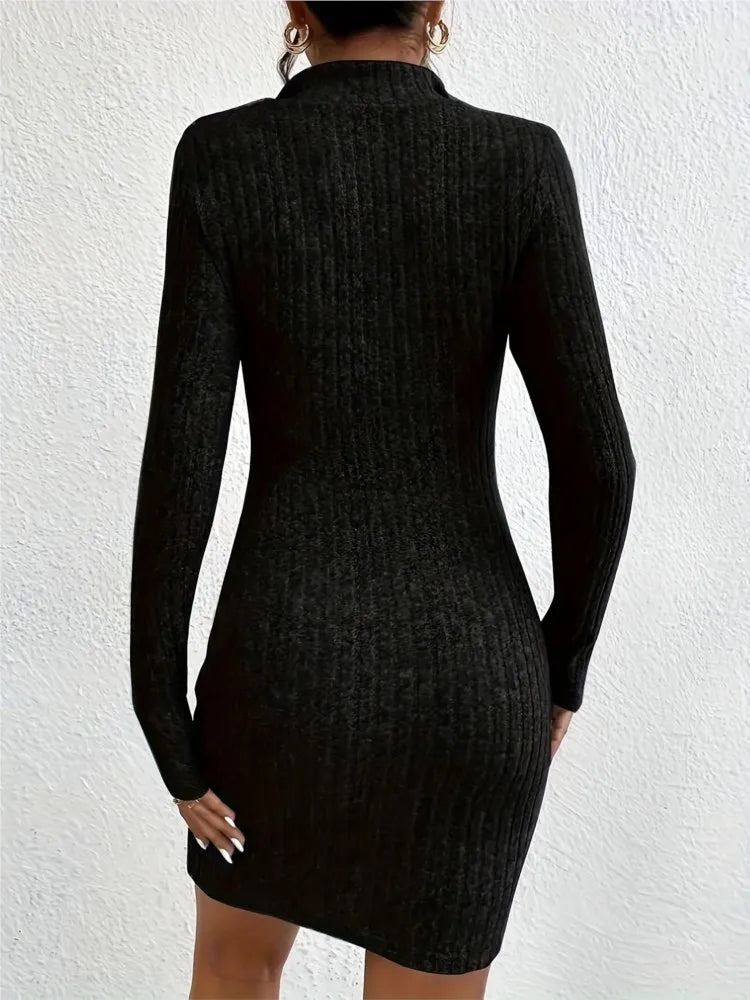 Fashion Solid Mini Dress Casual Plain Long Sleeve Bodycon Party Hip Wrap Dresses Robe by DERILUJA LLC