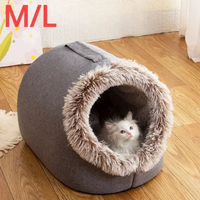 Pet House for Small Dog Cat Bed House Portable Enclosed Plush Pet Kitten Nest Winter Warm Soft Pet Cave Kennel Deep Sleep Sofa by Badon Shop LLC