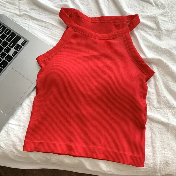 Women's Small Strap Vest Outdoor Wear Summer Beautiful Ba Sports Yoga Hanging Ne Top with Chest Pad Matching Underwear by DERILUJA LLC