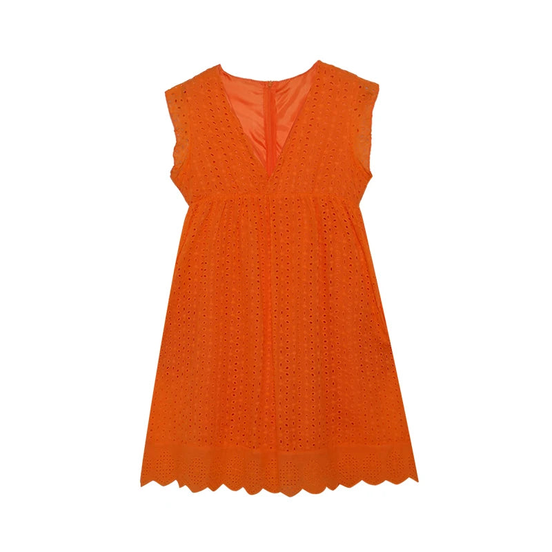 2026 Lace Jacquard Hollowed out V-neck Dress with Pocket Lining Shorts New Women's Fashion Elegant Casual Dress by DERILUJA LLC