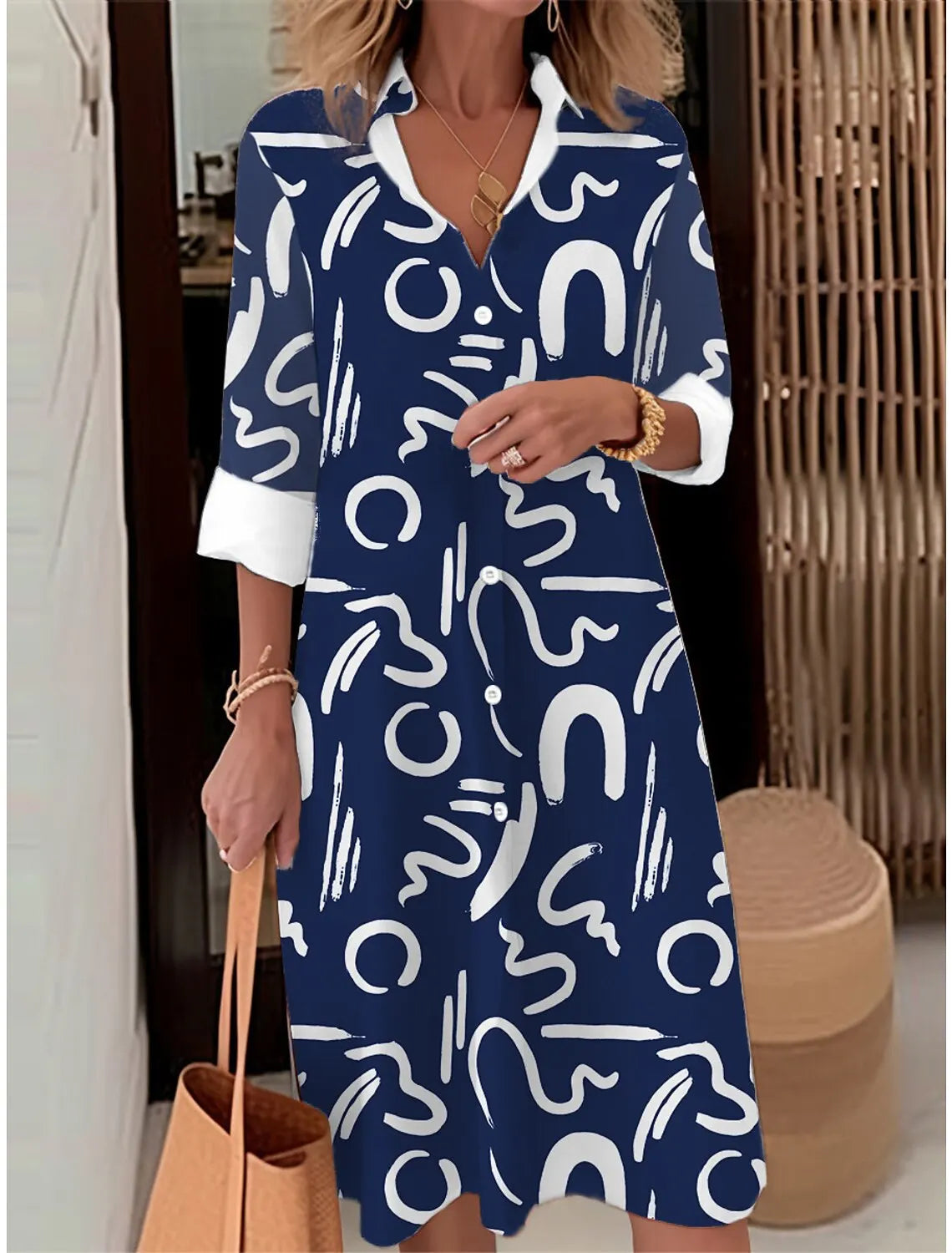 Autumn Elegant Long Sleeve Plaid Shirt Dress Flip Lapel Single Breasted Patchwork Dress Women's Comfortable Commuter Casual Robe by DERILUJA LLC