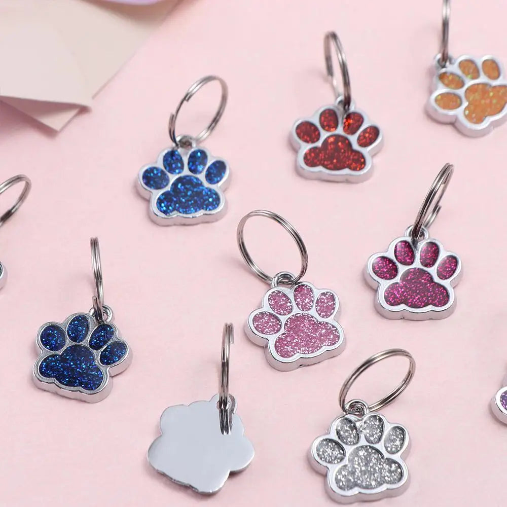 Cat Dog Paw Print Dog Cat Tags Personalized Anti-Lost Pet Glitter Pendant with Hook Exquisite Pet Collar Tag Pendant Puppy by DERILUJA LLC