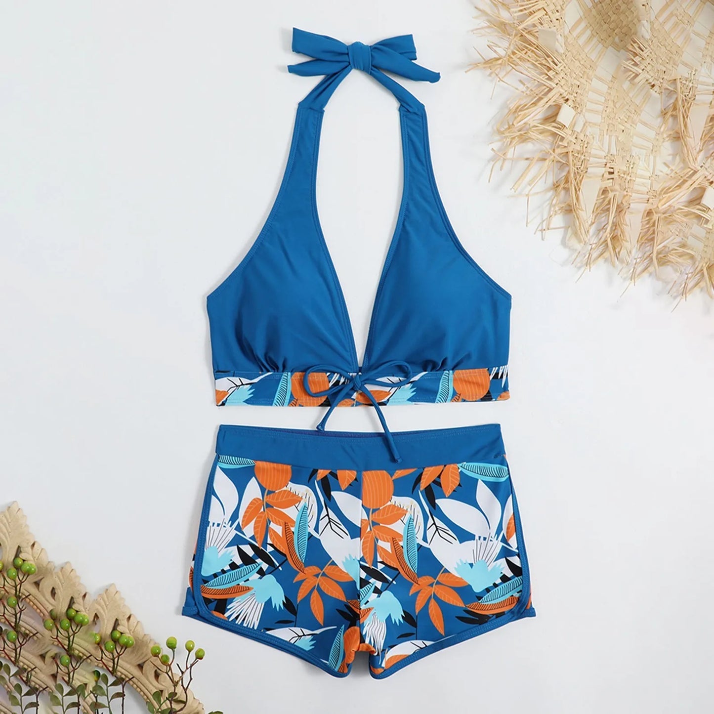 Women's Paneled Printed Swimsuit Ladies Fashion High Waist Swimsuit Two-Piece Set V-Neck Bathing Suits Female by DERILUJA LLC