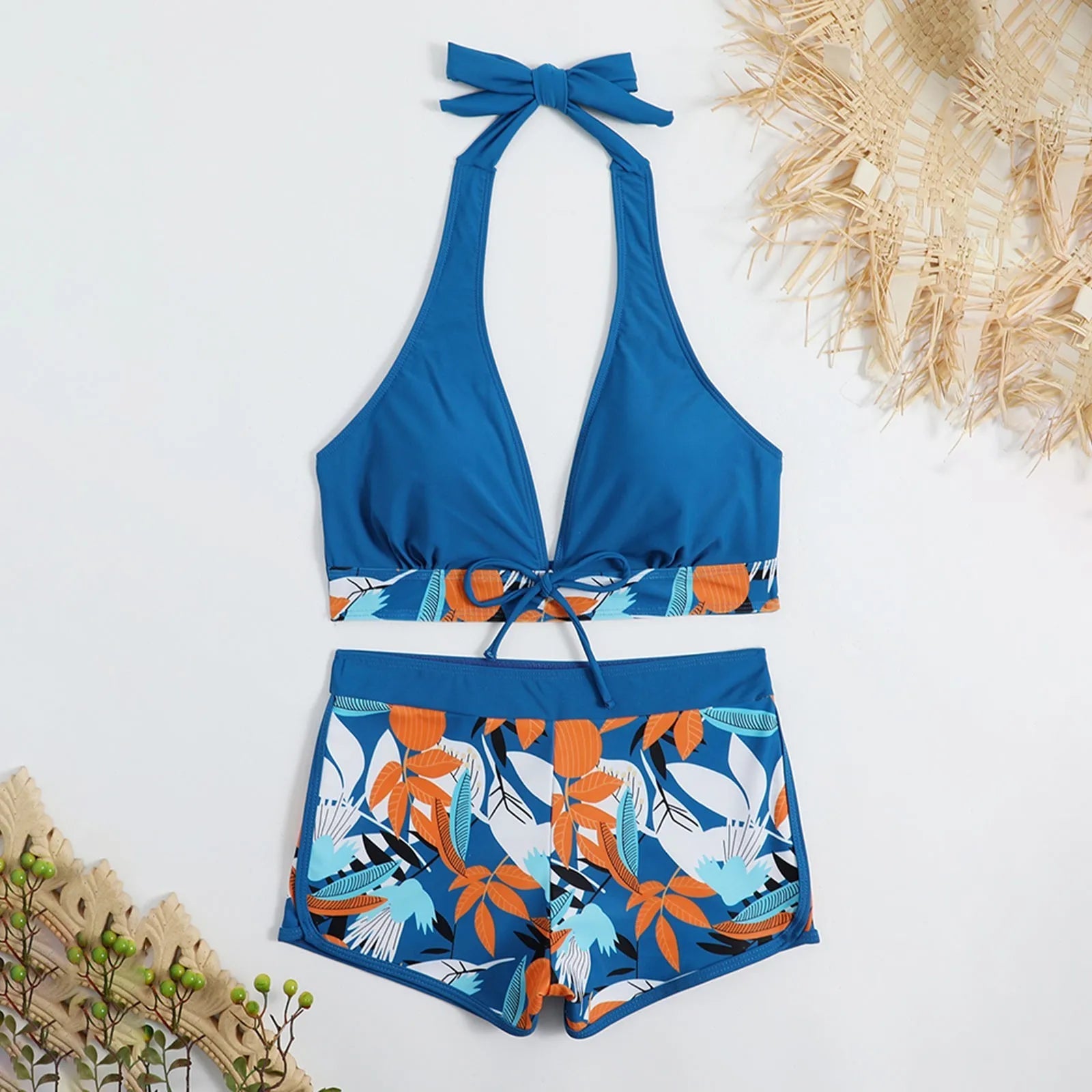Women's Paneled Printed Swimsuit Ladies Fashion High Waist Swimsuit Two-Piece Set V-Neck Bathing Suits Female by DERILUJA LLC