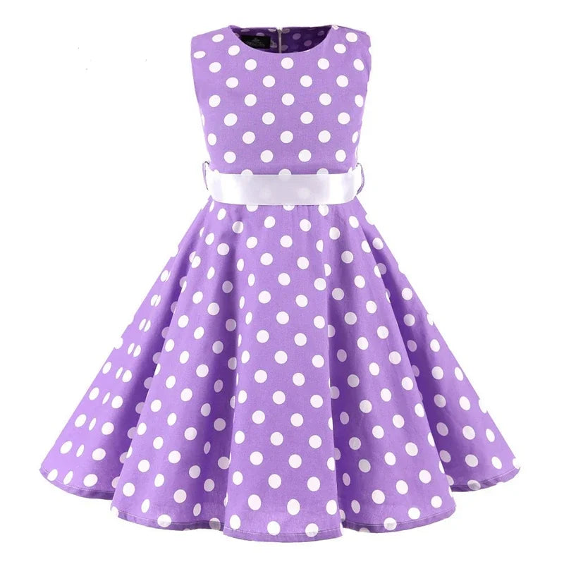 Polka Dot Vintage Kids 1950s Swing Dress Flower Floral Midi Dress Cotton Summer Dress Baby Girl by DERILUJA LLC
