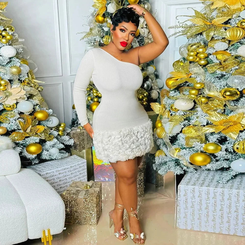 Women Knit Ribbed Rose Floral Applique One Long Sleeve Bodycon Midi Dress 2026 Club Party Evening Dresses Vestidos by DERILUJA LLC