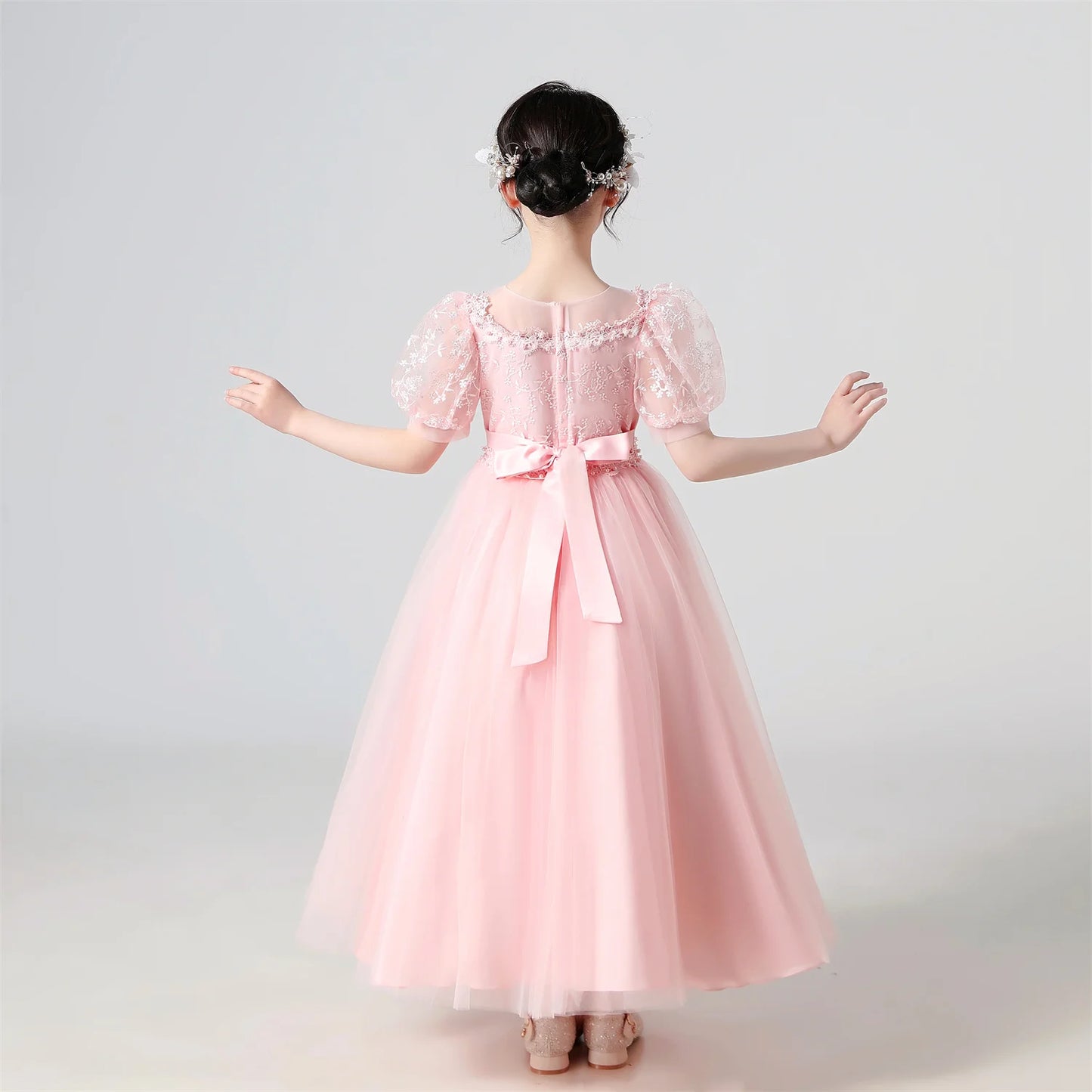 Girl Flower Dress Lace Embroidered Wedding Princess Dress Host Performance Costume Gown Christmas Party Evening Dresses by DERILUJA LLC
