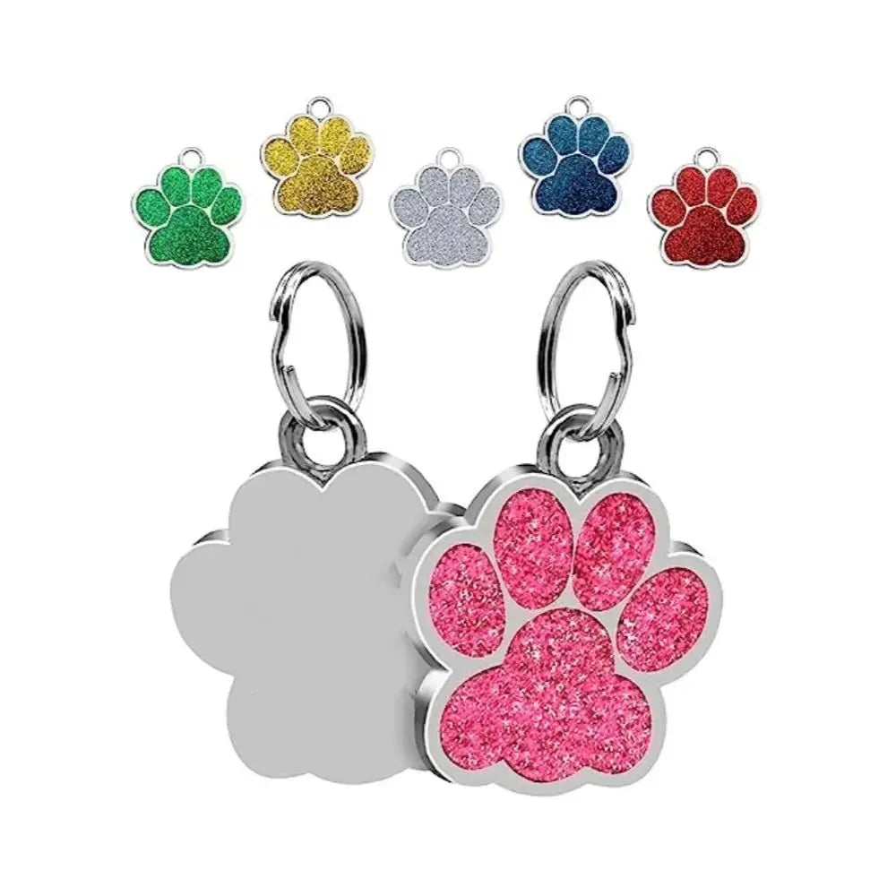 Cat Dog Paw Print Dog Cat Tags Personalized Anti-Lost Pet Glitter Pendant with Hook Exquisite Pet Collar Tag Pendant Puppy by DERILUJA LLC