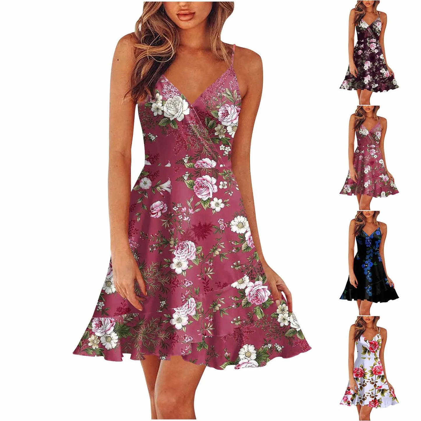 New 2026 Summer Rose print dress Women Mini Print Dress Casual Fashion Sleeveless Party Evening Mini Women's Dress Vestidos by DERILUJA LLC