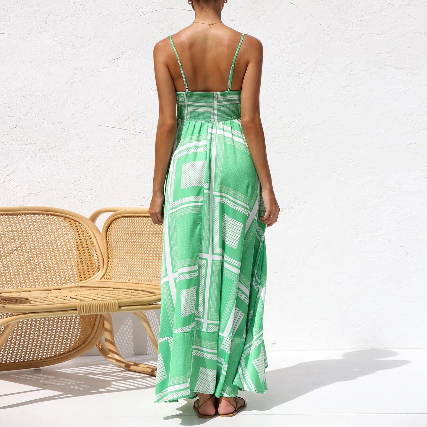 Women Sun Long Dress Swing Dress Slip Dress Spaghetti Straps Floral Backless Dresses Summer Lady Elegant Holiday Outfits by DERILUJA LLC