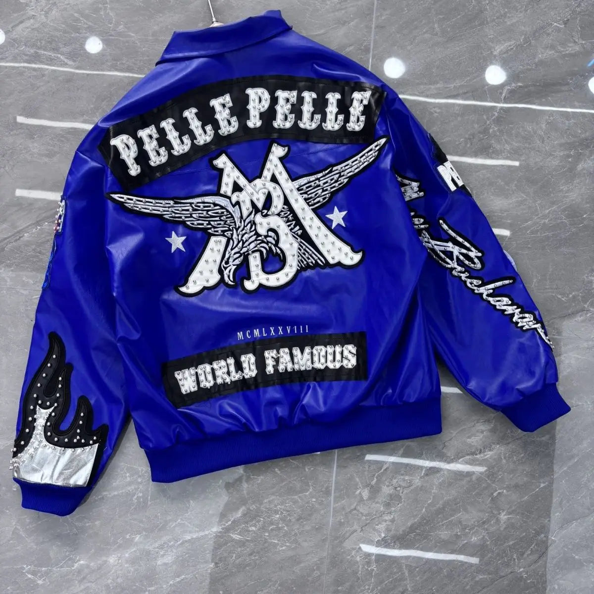Hip-hop eagle embroidery leather jackets cool flame decoration baseball streetwear autumn and winter jacket men clothing by DERILUJA LLC