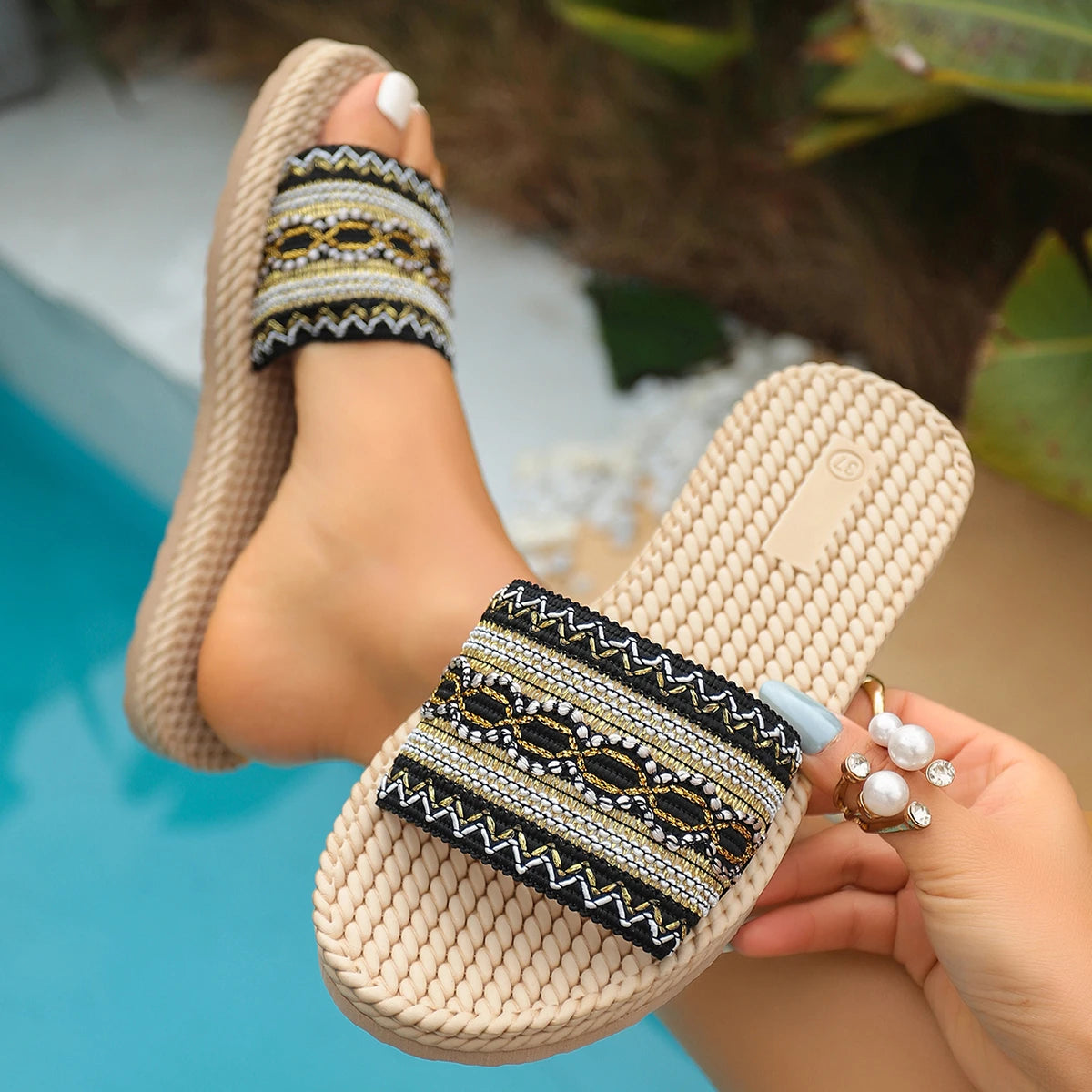 2026 New Summer Women Slippers Beach Fashion Sandals Ethnic Style Round Toe Casual Comfortable Flat Slippers Women Big Size 43 by DERILUJA LLC
