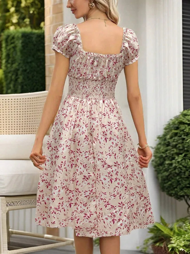 2026 Summer New Vintage Floral Bubble Sleeve French Dress by DERILUJA LLC