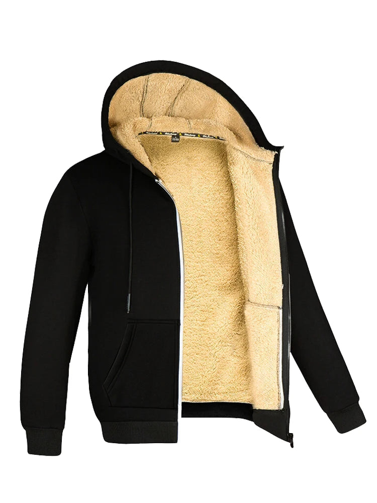 Winter Lambswool Zipper Hoodies Thicken Warm Jackets Long Sleeve Sweatshirts Casual Sports Fleece Black Coats Hooded Men Coat To by Badon Shop LLC
