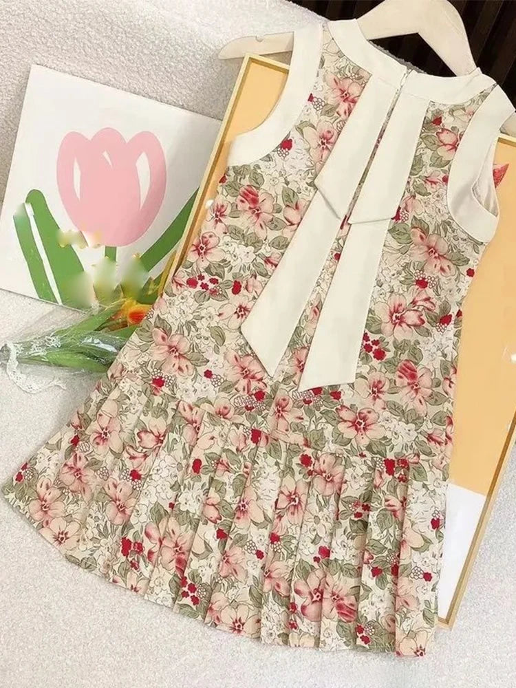 Summer Princess Party Dress Crew Neck Toddler Girls Sundress Kids Clothes by DERILUJA LLC