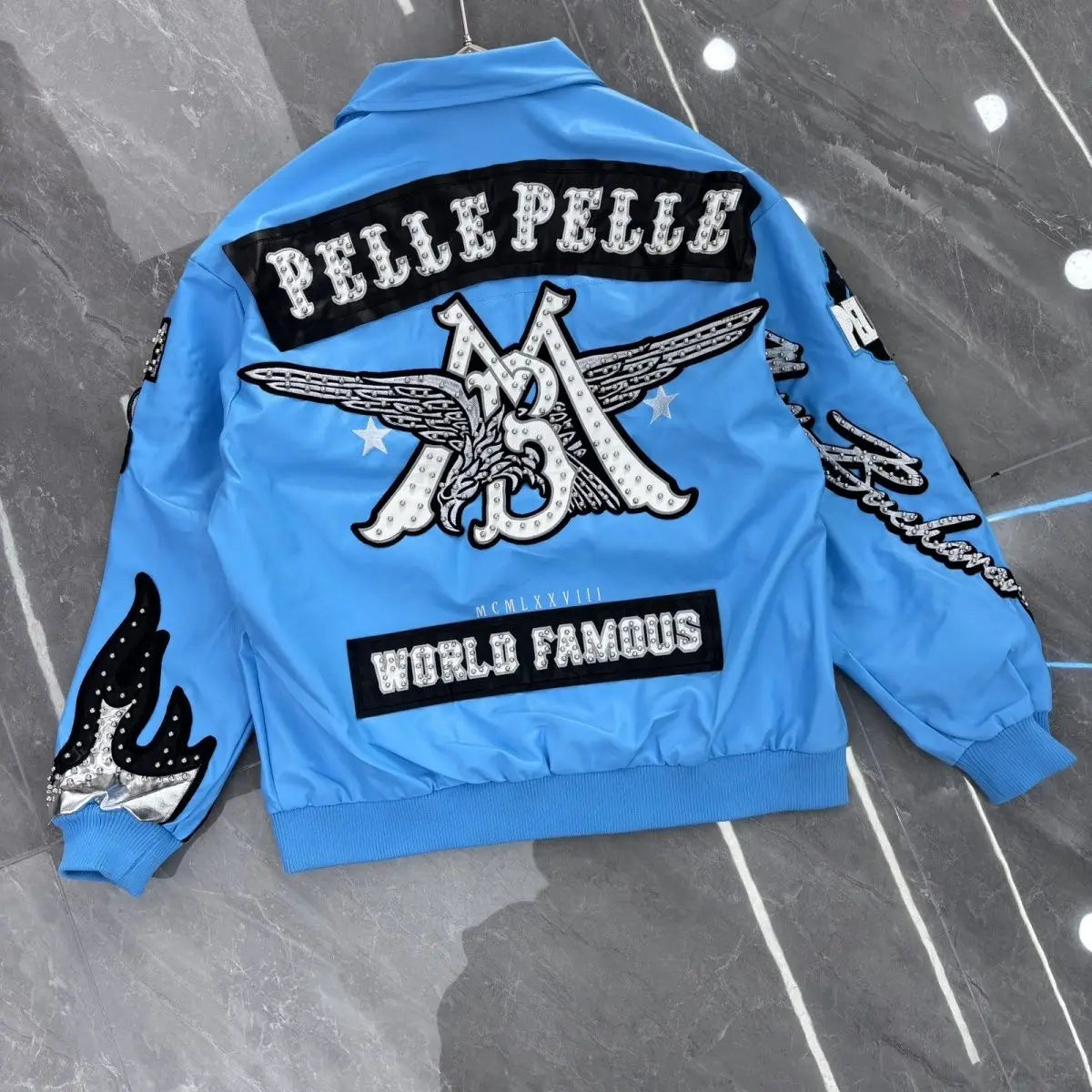 Hip-hop eagle embroidery leather jackets cool flame decoration baseball streetwear autumn and winter jacket men clothing by DERILUJA LLC