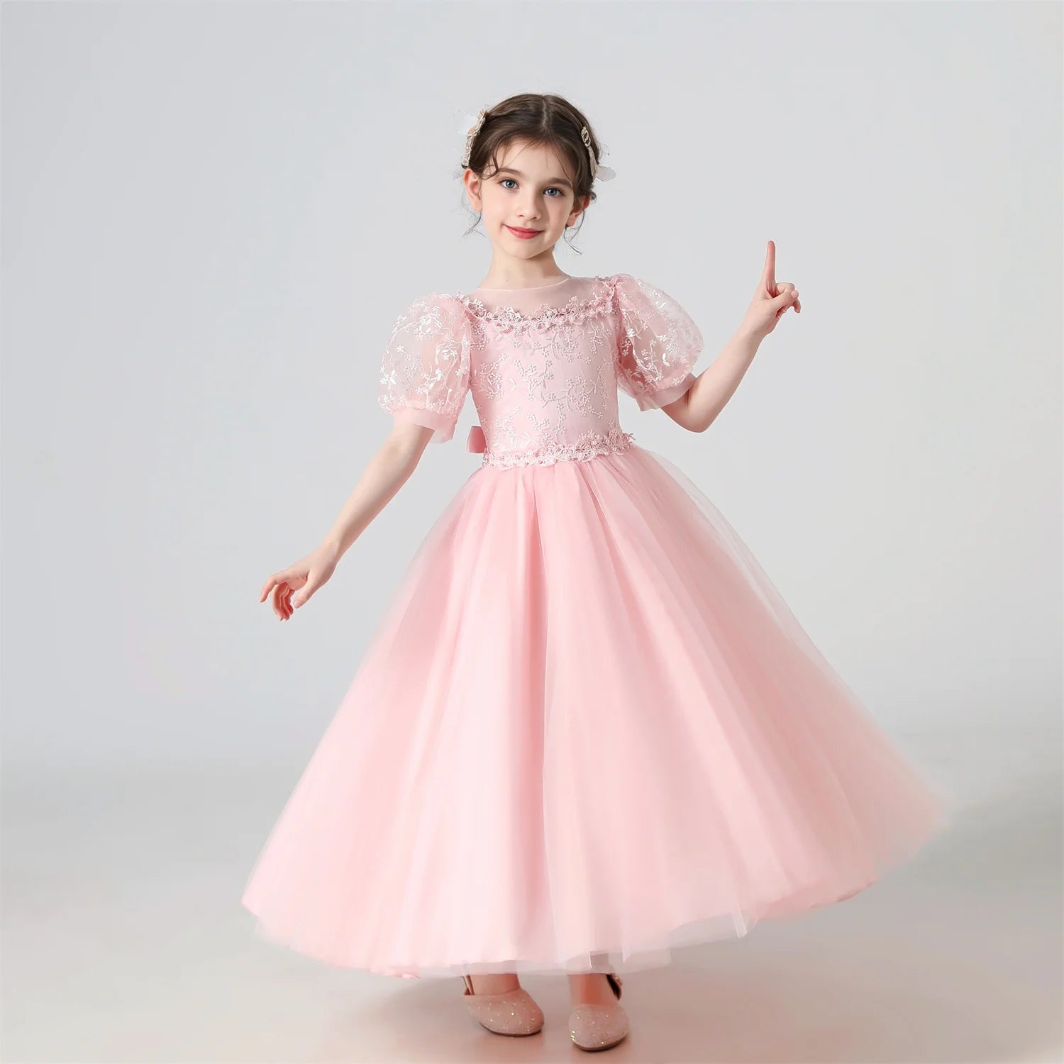 Girl Flower Dress Lace Embroidered Wedding Princess Dress Host Performance Costume Gown Christmas Party Evening Dresses by DERILUJA LLC
