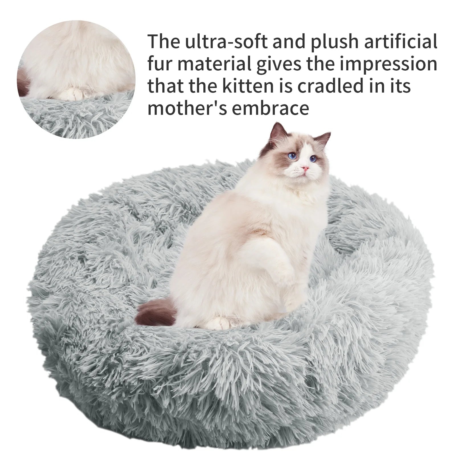 50cm Round Pet Bed Calming Dog & Cat Anti-Anxiety Donut Cuddler Round Cozy Ultra Kennel Washable Plush Cushion Winter Warm Sleep by Badon Shop LLC