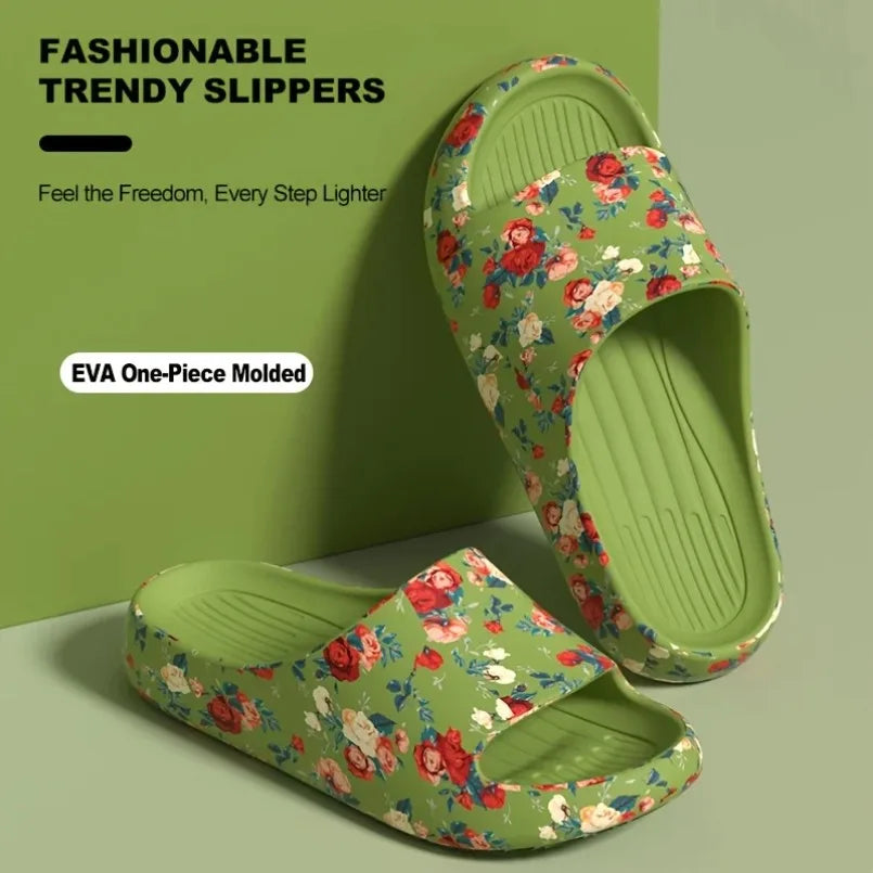 House Cloud Slippers Women Floral Slide Sandals Plus Size Soft Beach Shoes Flat Summer Indoor Outdoor Footwear Eva Home Men by DERILUJA LLC