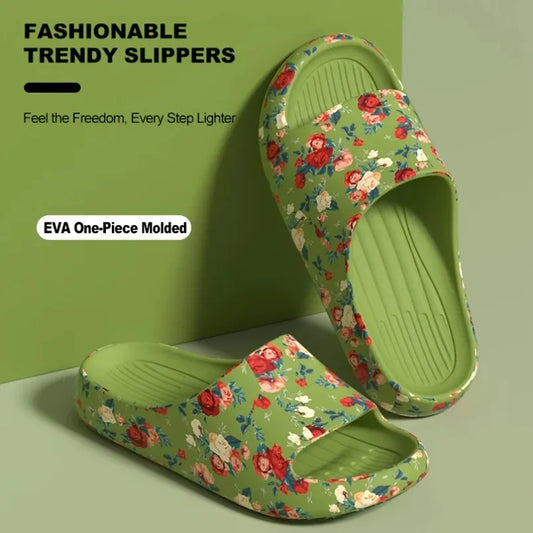House Cloud Slippers Women Floral Slide Sandals Plus Size Soft Beach Shoes Flat Summer Indoor Outdoor Footwear Eva Home Men by DERILUJA LLC