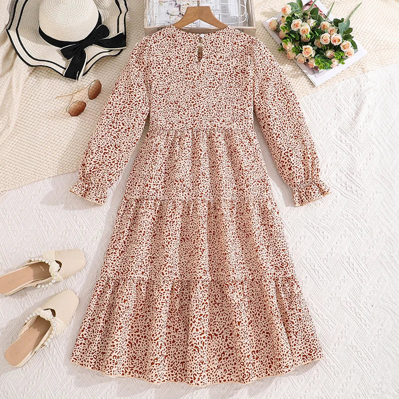 Kids Casual Dress for Girls 2026 New Spring Autumn Teenager Full Printing Long-Sleeved Dress Princess Dress Kids Daily Clothes
