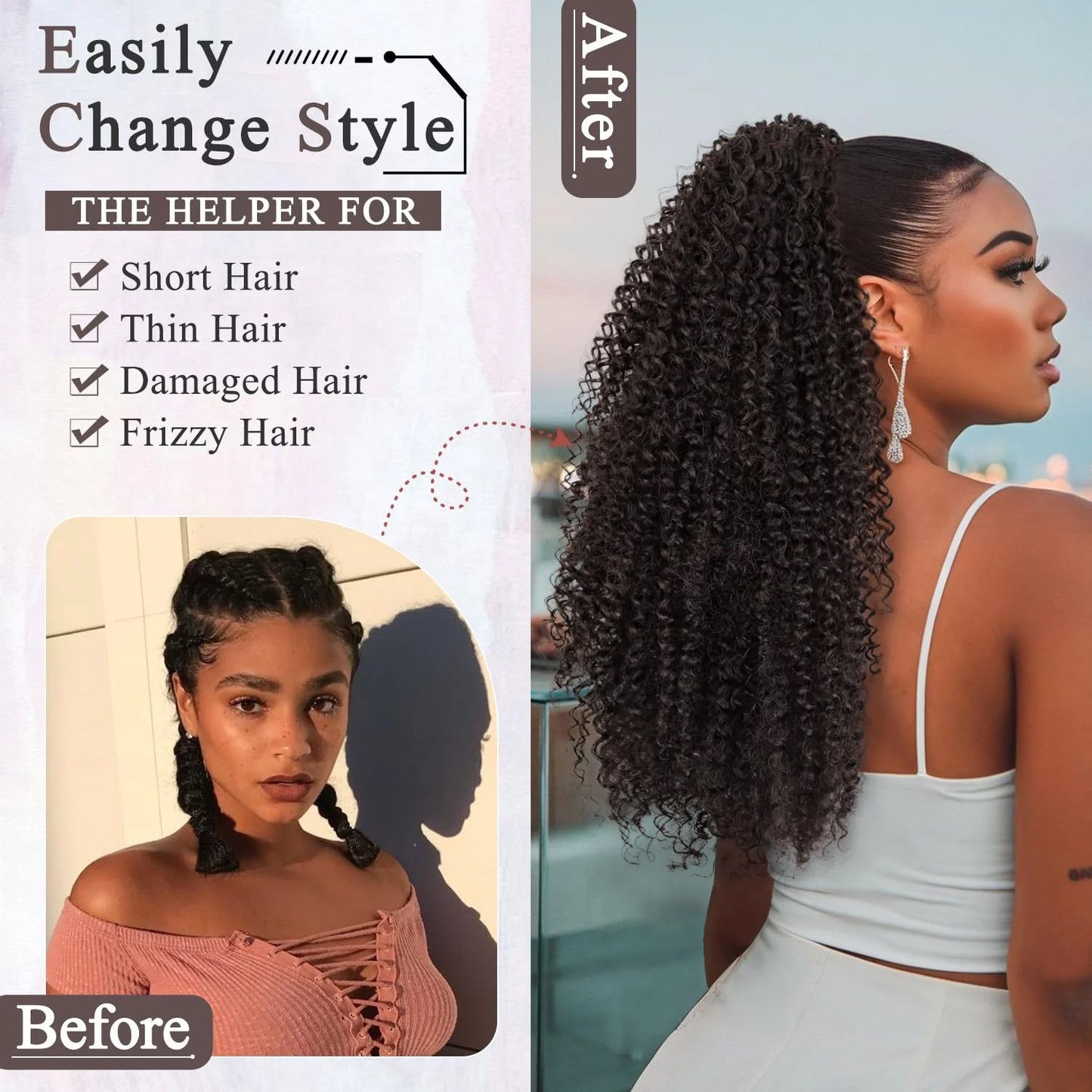 BOL Synthetic Curly Ponytail Extension Kinky Curly Hair Soft Drawstring Ombre Burgundy Ponytail Fake Hair Extension for Women by DERILUJA LLC