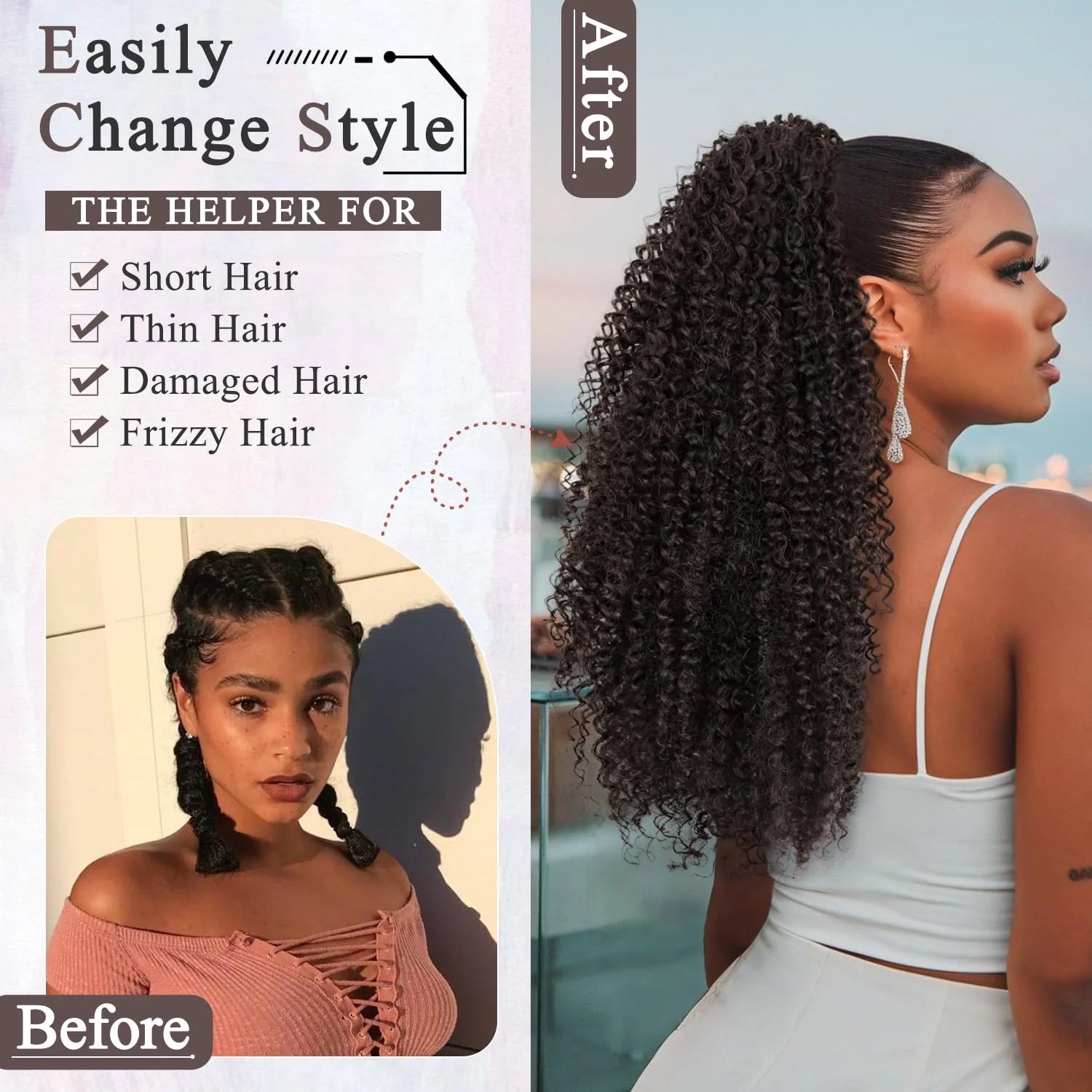 BOL Synthetic Curly Ponytail Extension Kinky Curly Hair Soft Drawstring Ombre Burgundy Ponytail Fake Hair Extension for Women by DERILUJA LLC